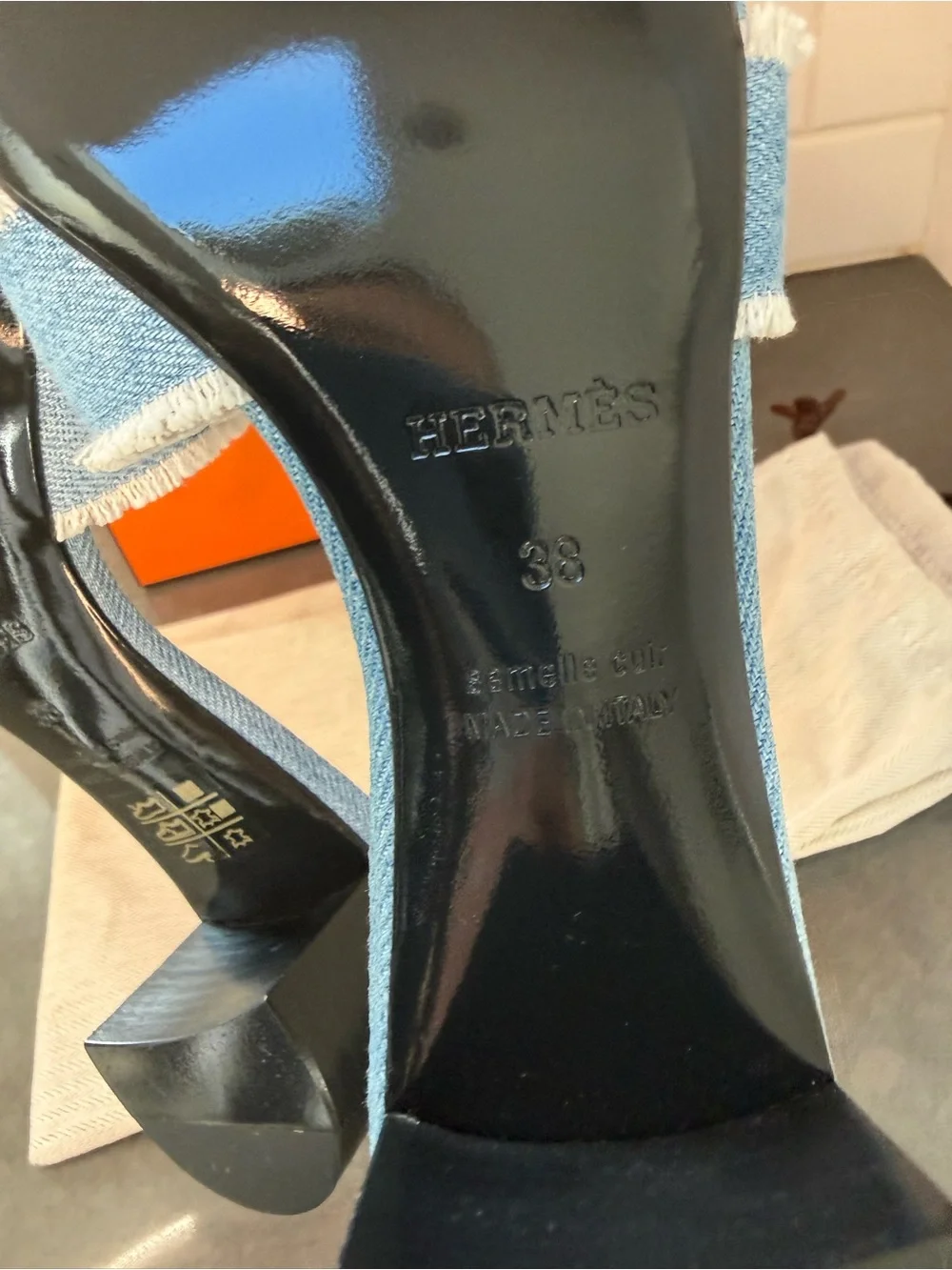 Hermes Denim Fringe Oasis Sandals Limited Edition NIB size 38 European
